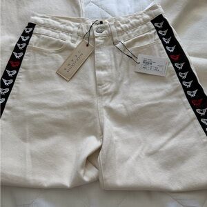 Alice + Olivia Cream Pants with Bird Embroidery size 27, NWT